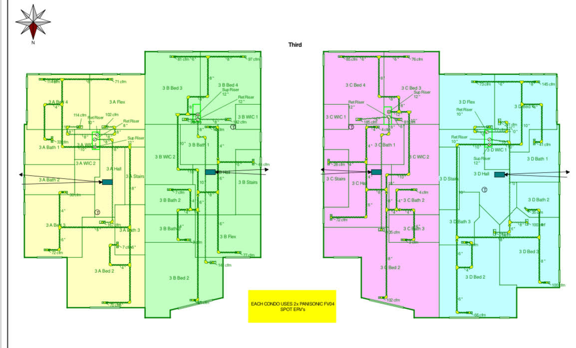 Residential Manual D duct design layout used to guide installation and airflow balancing.