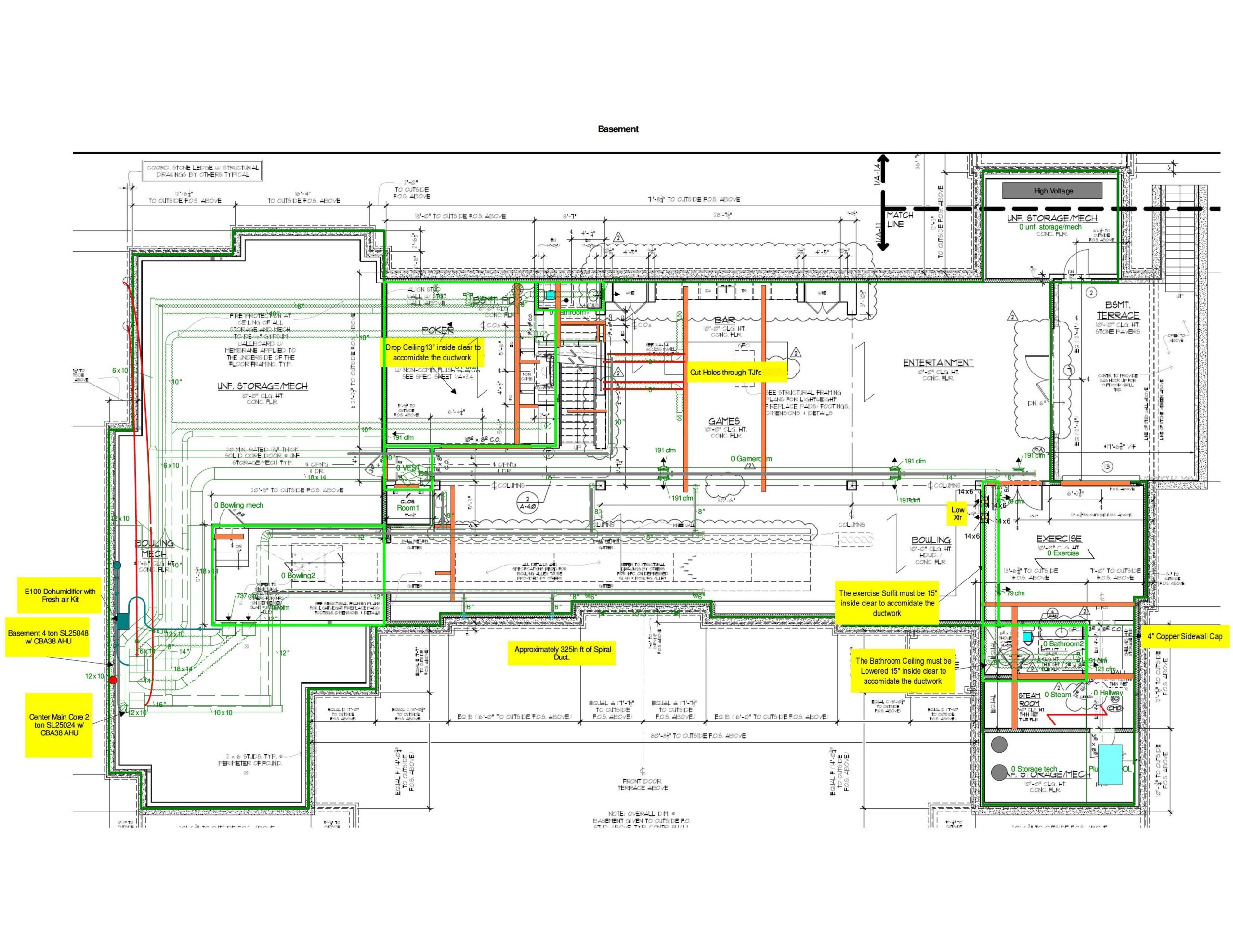 Residential geothermal HVAC ductwork design plan showing duct layout for a ground-source heat pump system