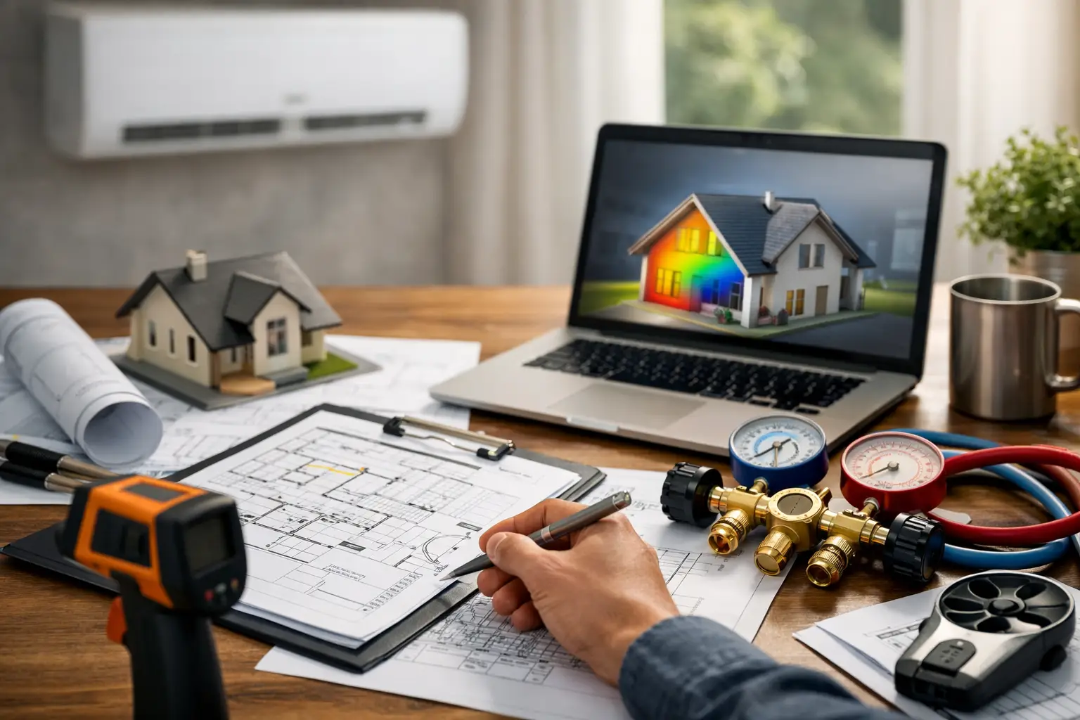 Mechanical licensed engineer sitting at designing load calculation