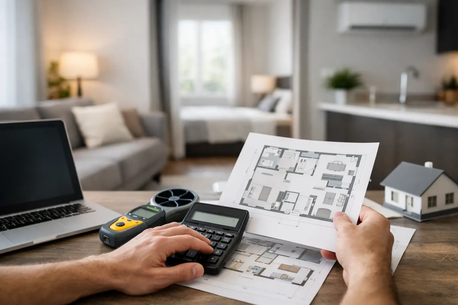 Room-by-room HVAC load calculation showing individual room heating and cooling requirements within a residential floor plan.